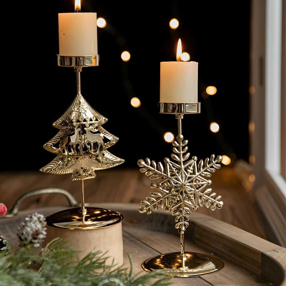 Vintage Goldene Weihnachtskerzenhalter – Stimmungsvolle Dekorative Tischdekoration