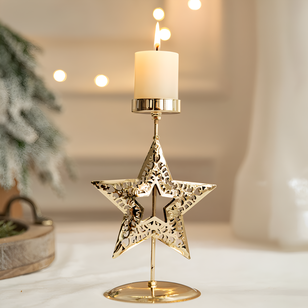 Vintage Goldene Weihnachtskerzenhalter – Stimmungsvolle Dekorative Tischdekoration