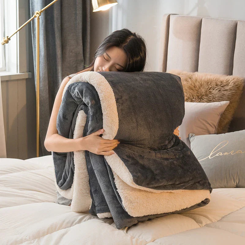 CozyNest Wendbare Woll-Decke – Flanell & Kaschmir Wärmedecke für den Winter