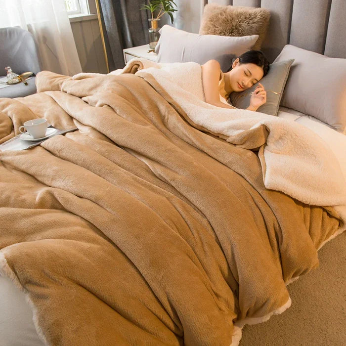 CozyNest Wendbare Woll-Decke – Flanell & Kaschmir Wärmedecke für den Winter