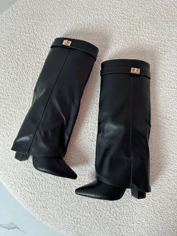 Damen Absatzstiefel Elegantes PU-Leder Blockabsatz