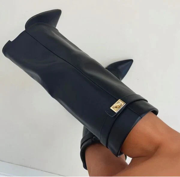 Damen Absatzstiefel Elegantes PU-Leder Blockabsatz