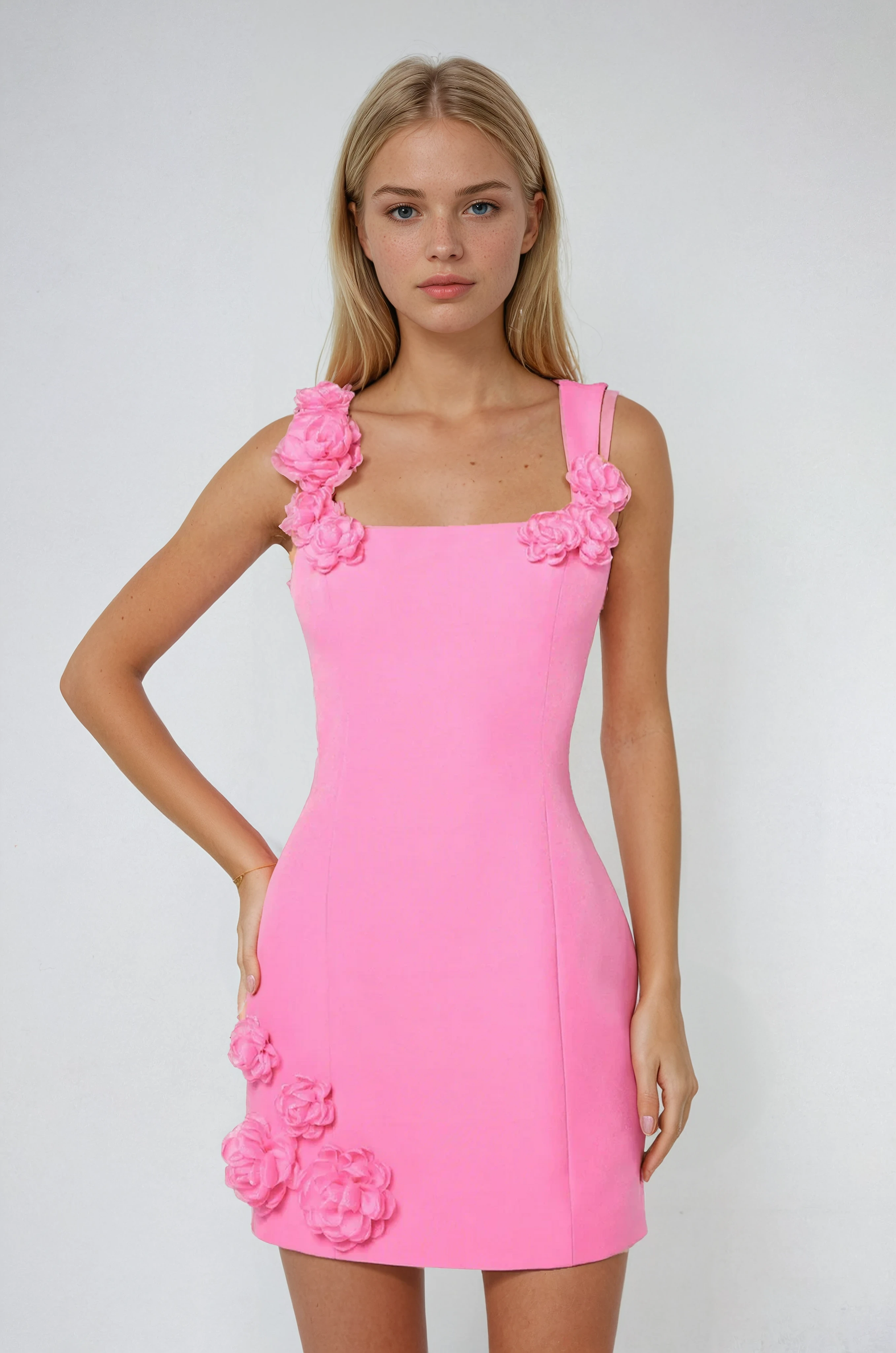 BlossomCharm Sommer-Minikleid | Elegante Blumenapplikation für einen lässigen Look