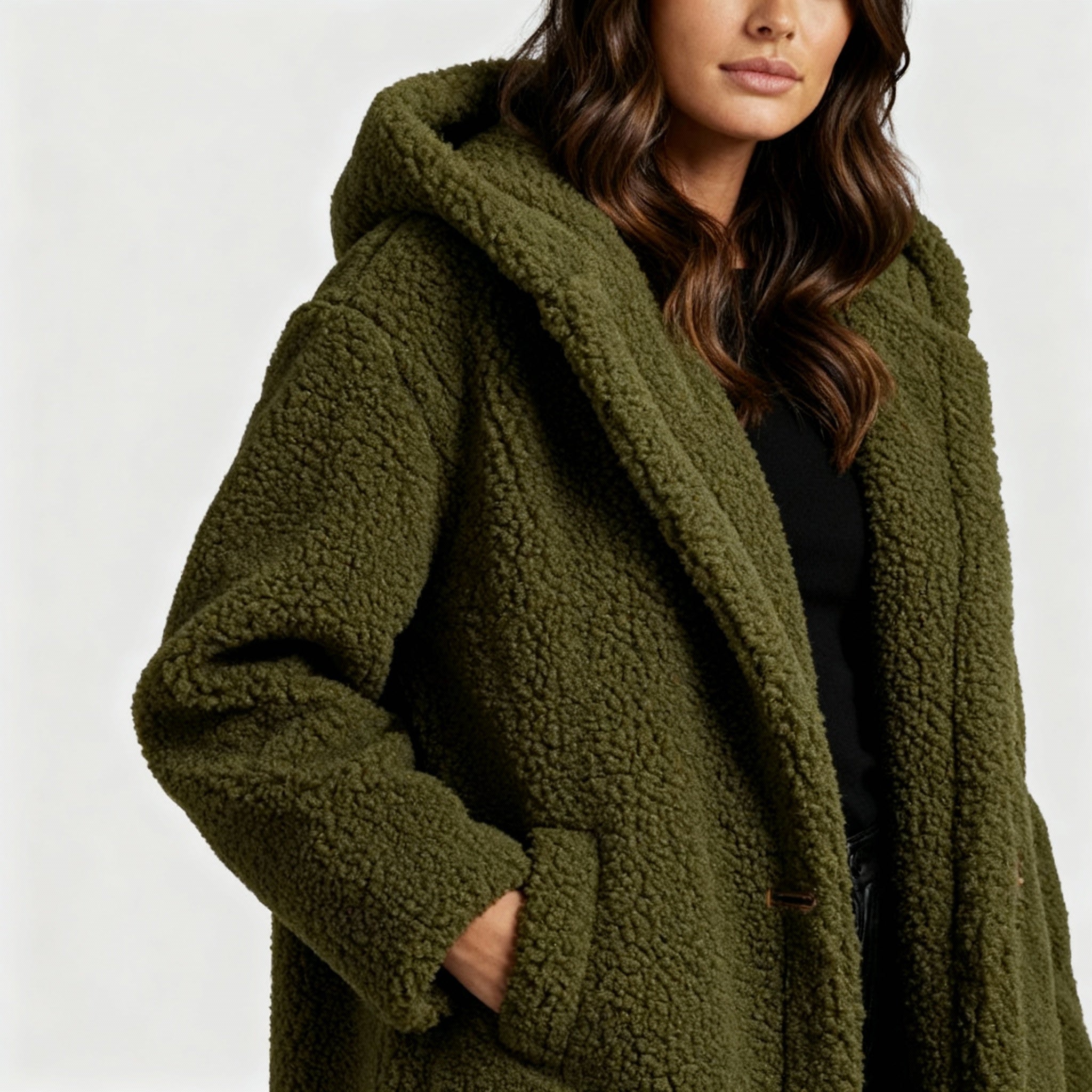 Damen Teddy Mantel mit Kapuze | Heidi-Mode
