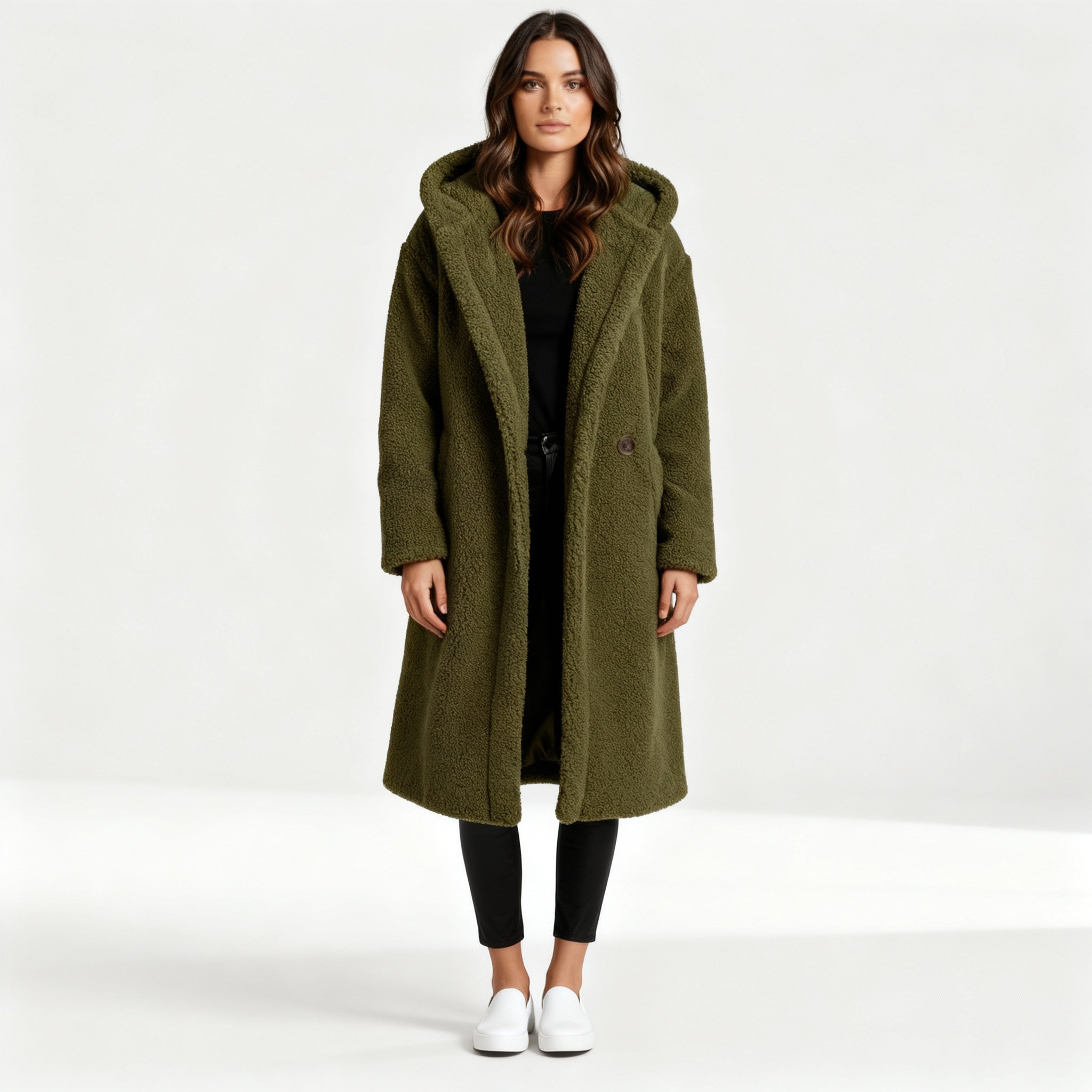 Damen Teddy Mantel mit Kapuze | Heidi-Mode