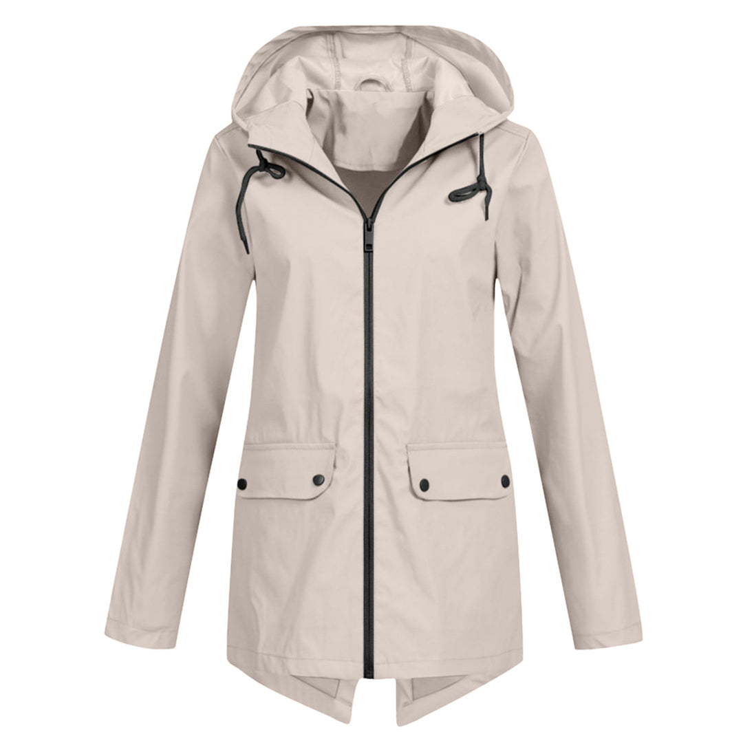Lange Damen Regenjacke mit Kapuze – Wasserdichte Jacke für Regenwetter
