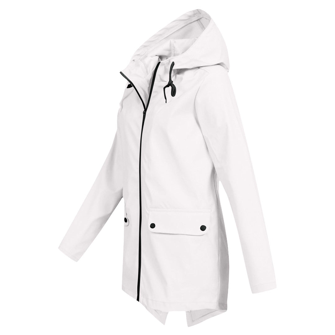 Lange Damen Regenjacke mit Kapuze – Wasserdichte Jacke für Regenwetter