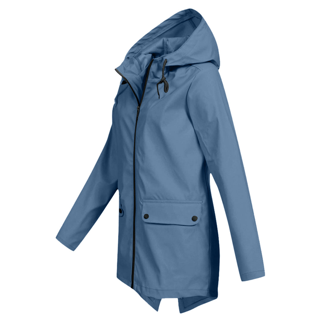 Lange Damen Regenjacke mit Kapuze – Wasserdichte Jacke für Regenwetter