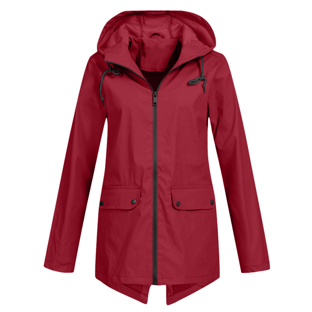 Lange Damen Regenjacke mit Kapuze – Wasserdichte Jacke für Regenwetter