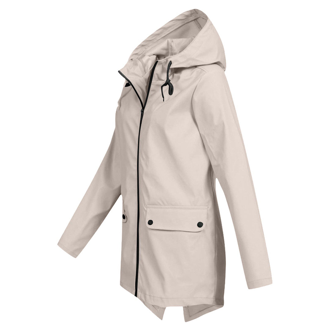 Lange Damen Regenjacke mit Kapuze – Wasserdichte Jacke für Regenwetter
