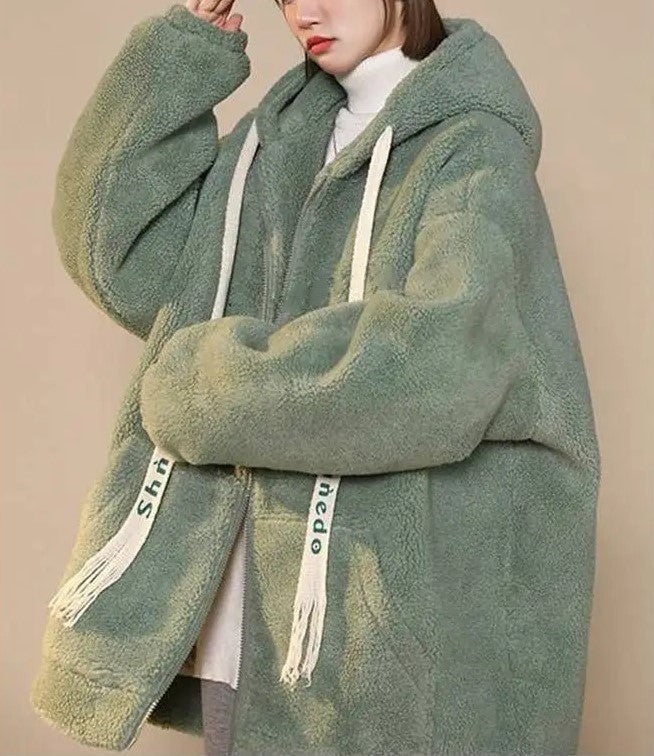 Oversized Damen Fleecejacke mit Kapuze – Weicher Plüsch Hoodie