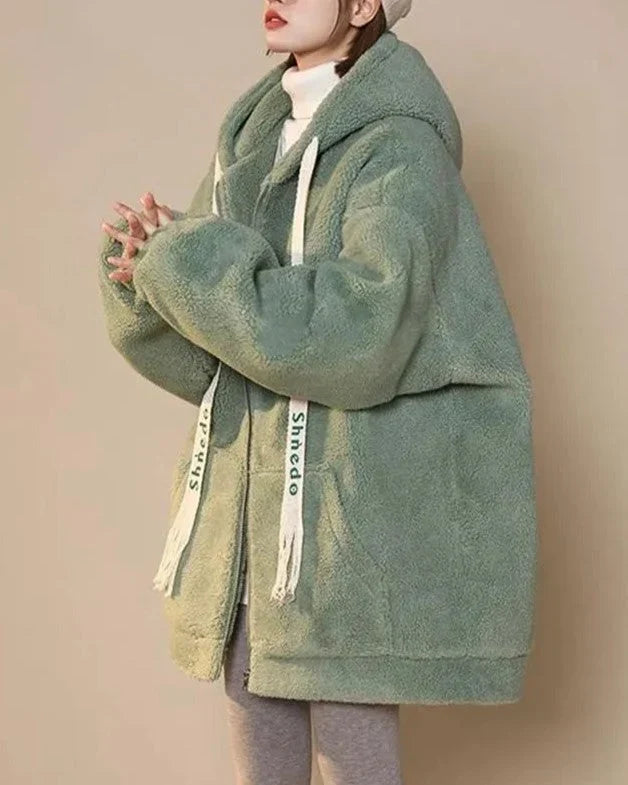 Oversized Damen Fleecejacke mit Kapuze – Weicher Plüsch Hoodie