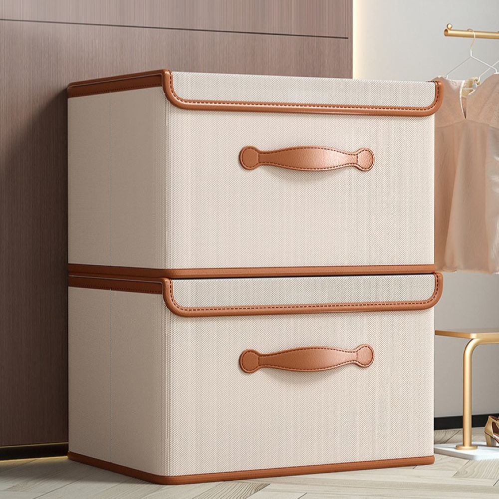 Lorvane – Zusammenklappbare Aufbewahrungsbox mit Deckel und Ledergriffen