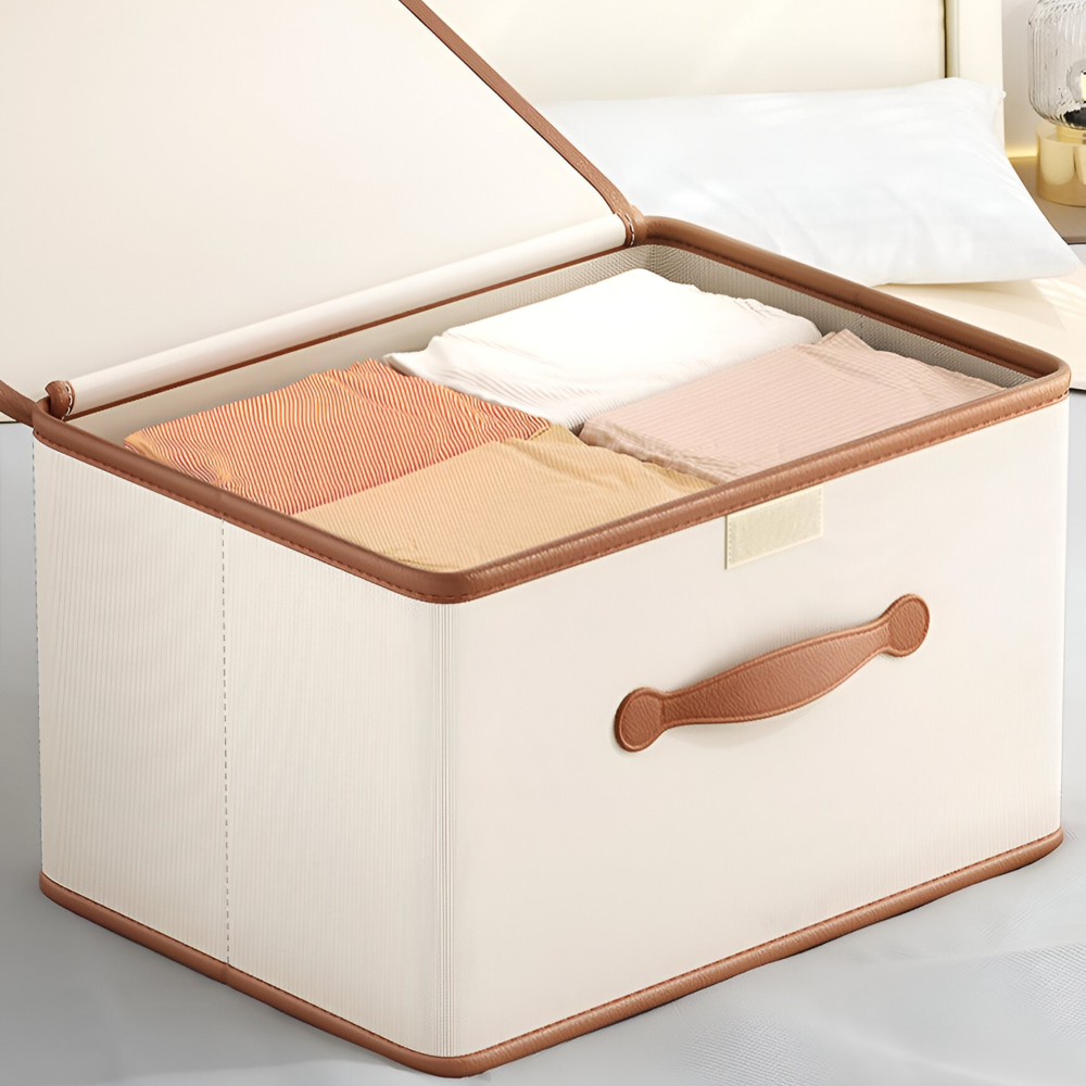 Lorvane – Zusammenklappbare Aufbewahrungsbox mit Deckel und Ledergriffen