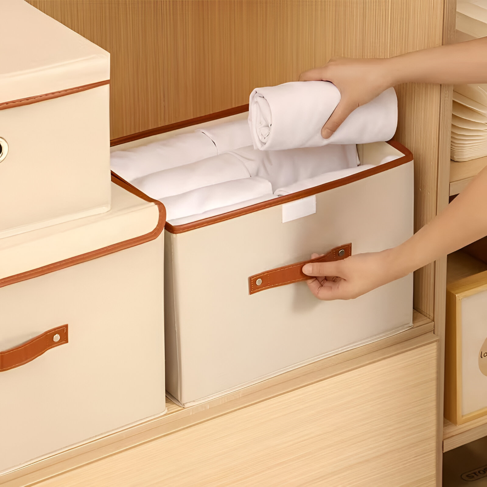 Lorvane – Zusammenklappbare Aufbewahrungsbox mit Deckel und Ledergriffen