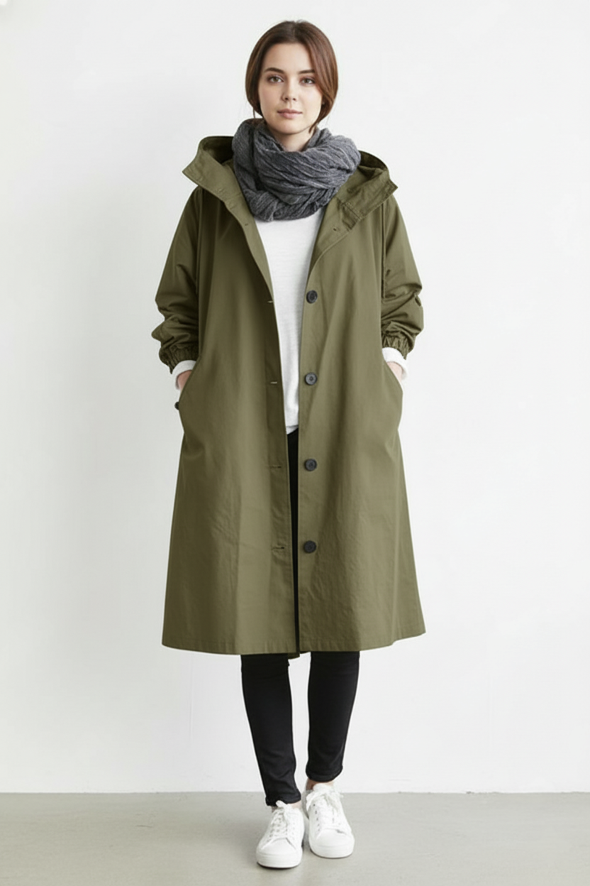 Wind- und Wasserdichter Trenchcoat für Frauen – Mit Kapuze für Herbst & Winter
