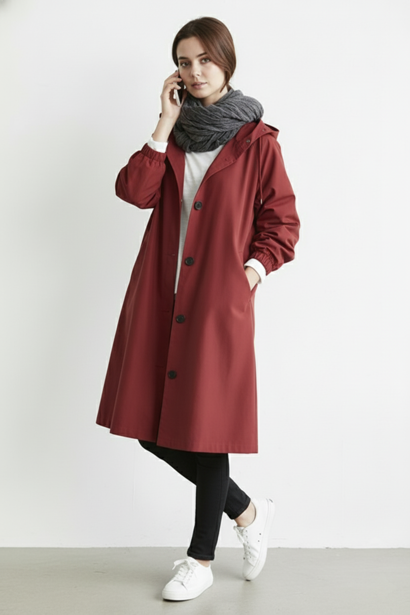 Wind- und Wasserdichter Trenchcoat für Frauen – Mit Kapuze für Herbst & Winter