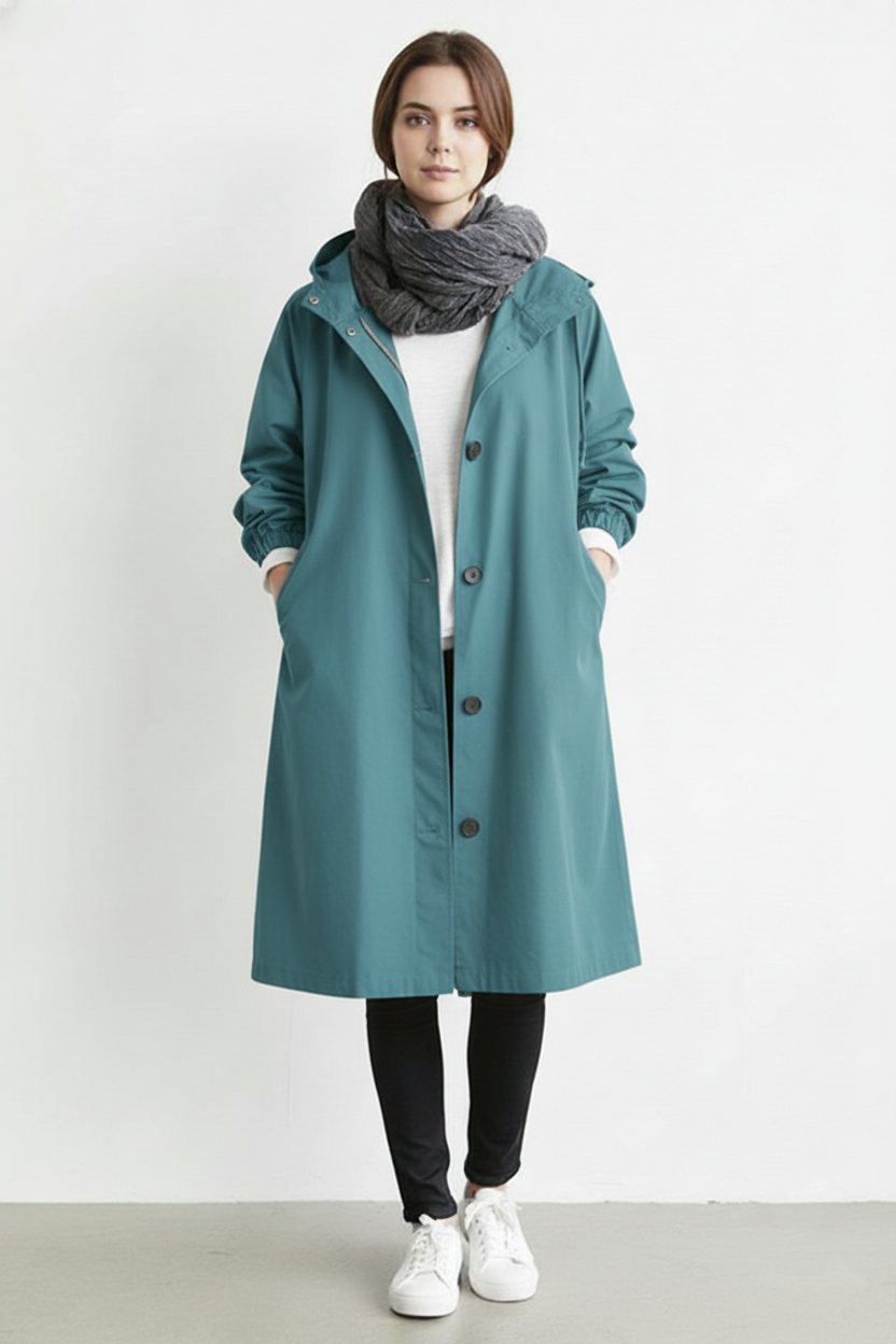 Wind- und Wasserdichter Trenchcoat für Frauen – Mit Kapuze für Herbst & Winter