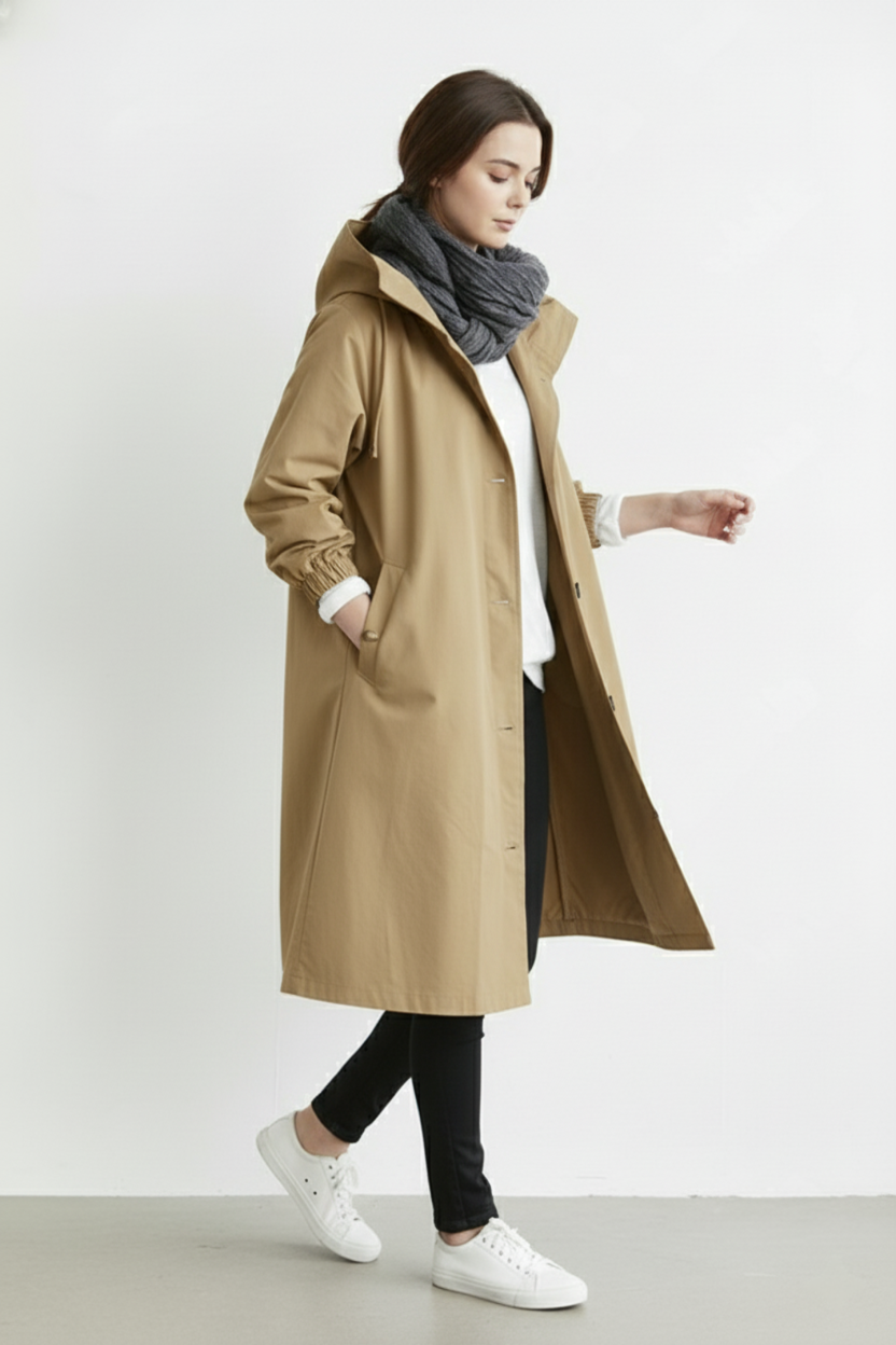 Wind- und Wasserdichter Trenchcoat für Frauen – Mit Kapuze für Herbst & Winter