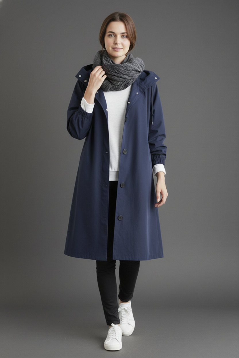 Wind- und Wasserdichter Trenchcoat für Frauen – Mit Kapuze für Herbst & Winter