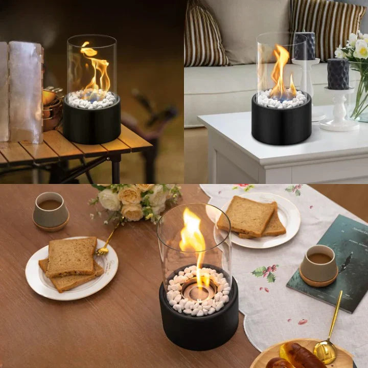 GlowEdge Rauchfreie Biofeuerstelle aus Glas für Tisch und Innenräume