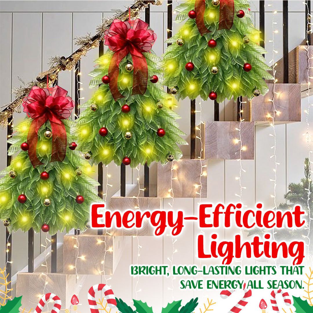 InverTree | Umgekehrter Weihnachtsbaum Kranz mit LED Beleuchtung Handgefertigte Festdekoration