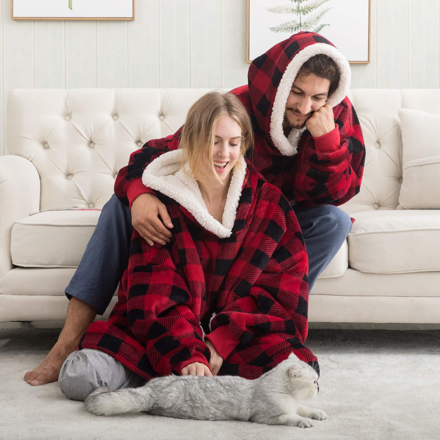 Ultraweiche Fleece- und Woll-Decke mit Kapuze für Komfort und Wärme zu Hause