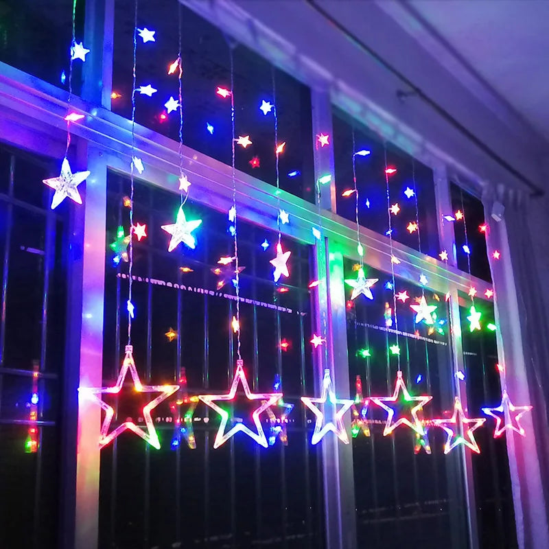 LED Weihnachtslichtervorhang mit Sternen – Warmweißes Licht