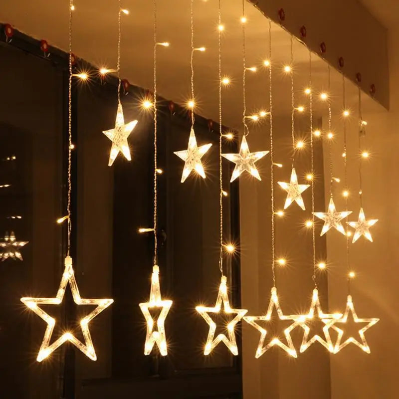 LED Weihnachtslichtervorhang mit Sternen – Warmweißes Licht