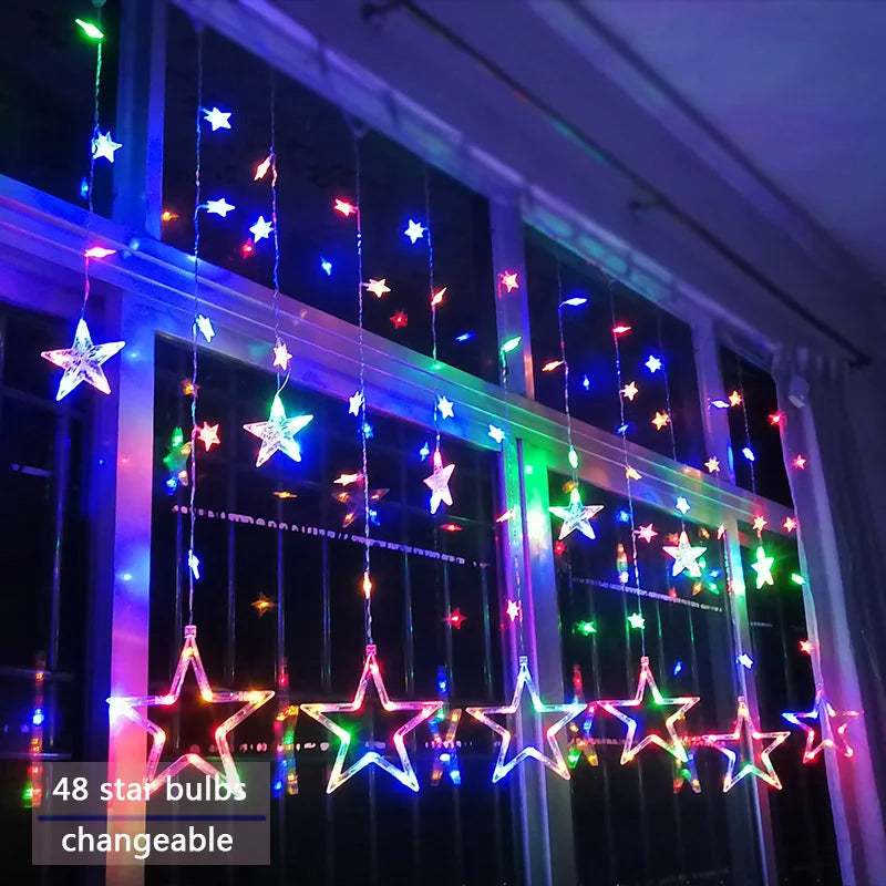 LED Weihnachtslichtervorhang mit Sternen – Warmweißes Licht