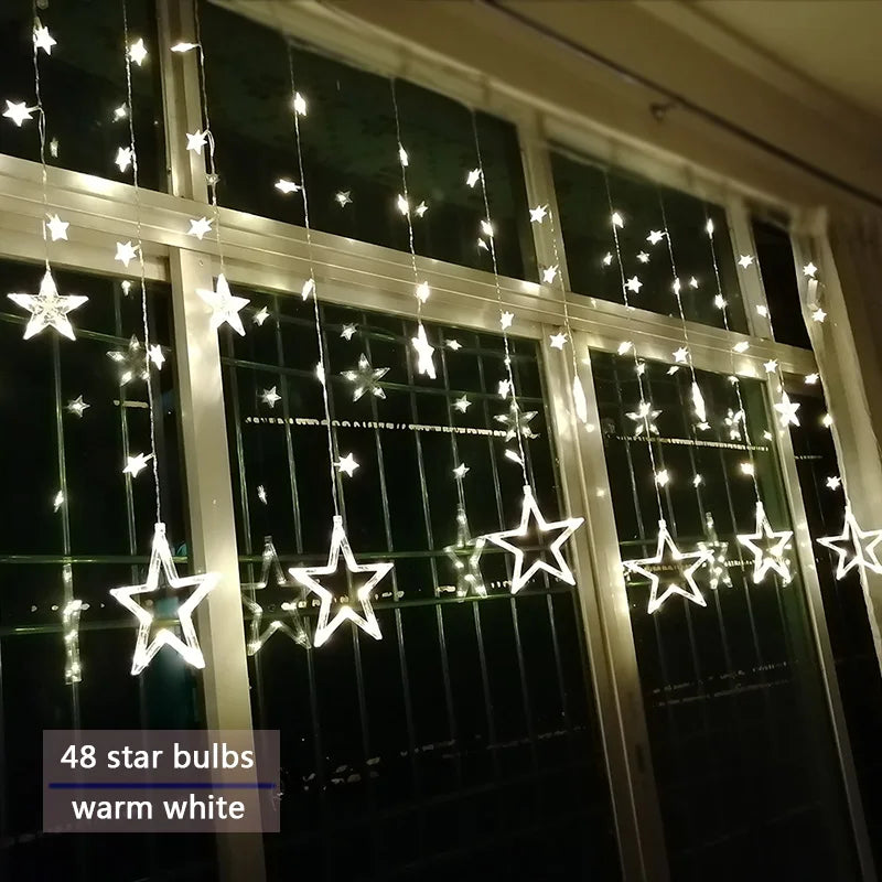 LED Weihnachtslichtervorhang mit Sternen – Warmweißes Licht