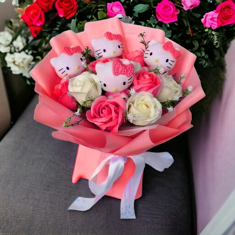 Bunte Synthetische Blumenstrauß Mit Hello Kitty Figuren Für Geschenke Und Dekoration