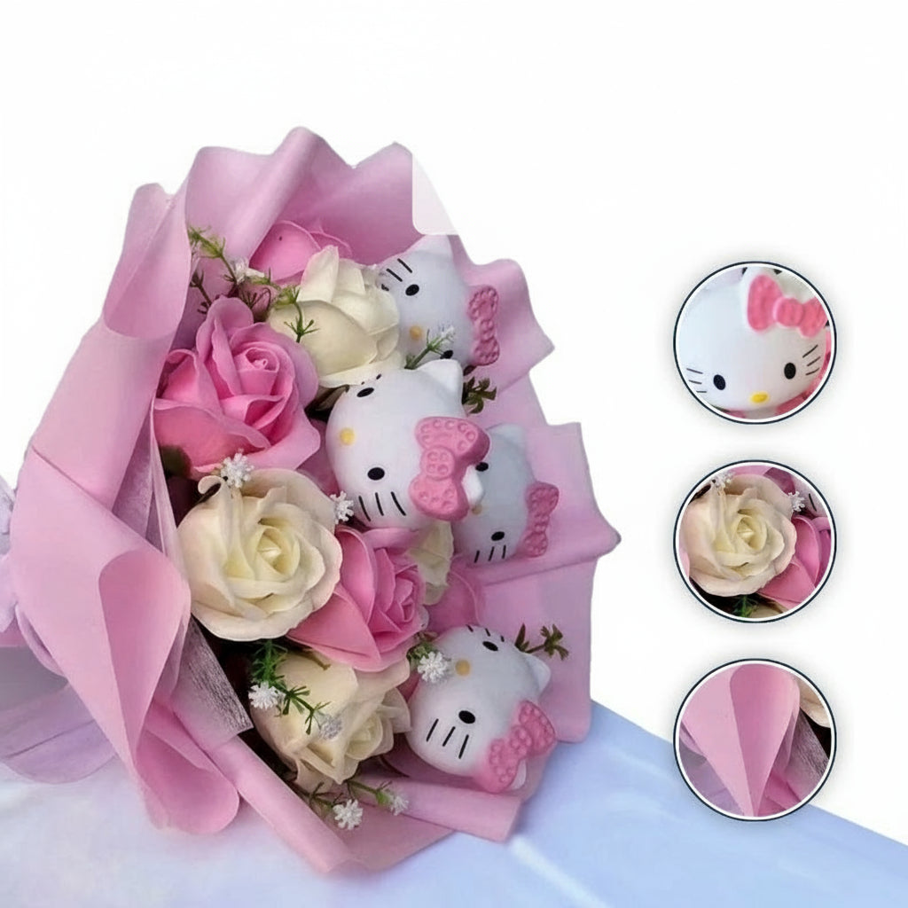 Bunte Synthetische Blumenstrauß Mit Hello Kitty Figuren Für Geschenke Und Dekoration