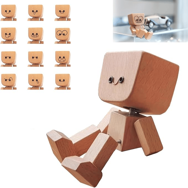 Holz-Dekorationsfigur mit Beweglicher Wippfunktion und Wechselbaren Gesichtern