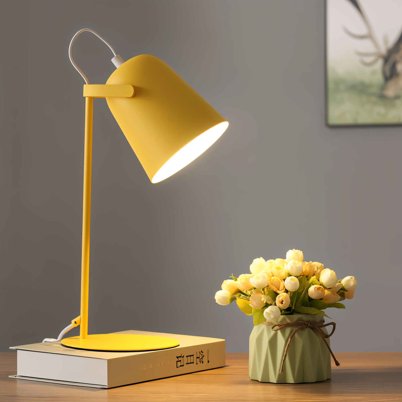 Frendorf | Macaron Tischlampe - Nordische gelbe Schreibtischlampe - Verstellbare Lampe