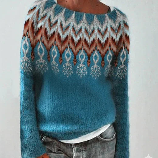 Andrea | Damen-Winter-Weihnachtspullover mit nordischem Muster