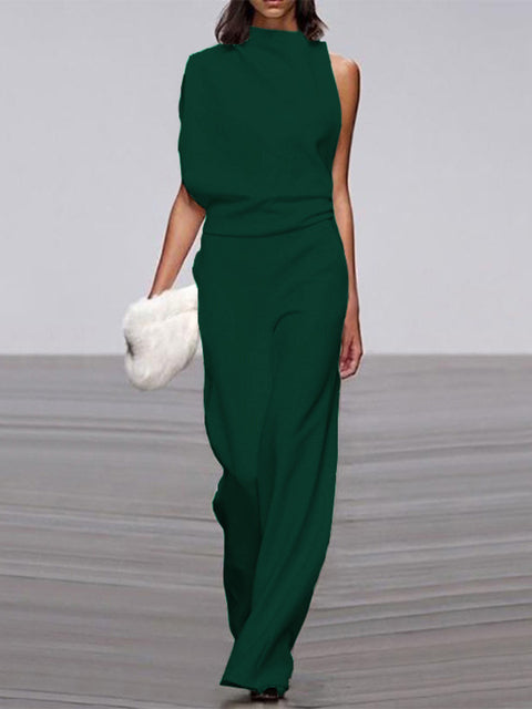 Drune Damen Jumpsuit Mit Rundhalsausschnitt, Armellos Und Weitem Bein