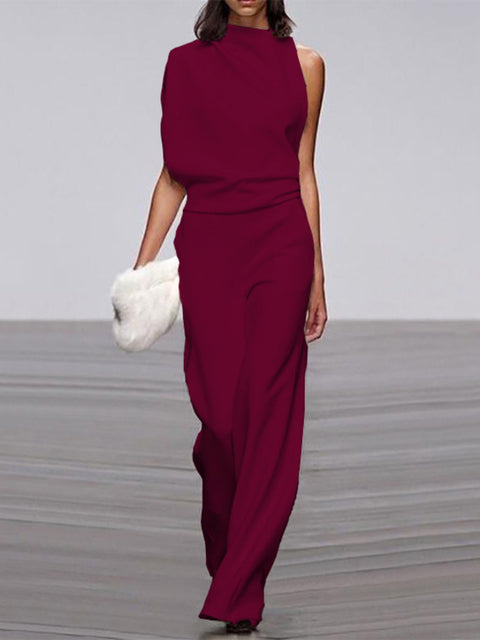 Drune Damen Jumpsuit Mit Rundhalsausschnitt, Armellos Und Weitem Bein