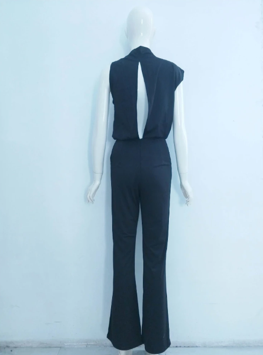 Drune Damen Jumpsuit Mit Rundhalsausschnitt, Armellos Und Weitem Bein