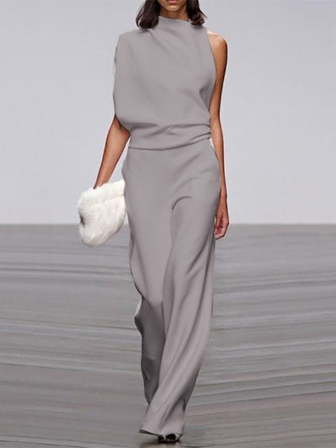 Drune Damen Jumpsuit Mit Rundhalsausschnitt, Armellos Und Weitem Bein
