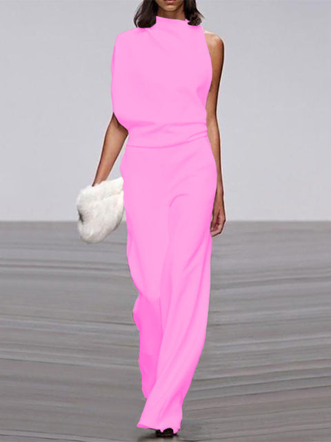 Drune Damen Jumpsuit Mit Rundhalsausschnitt, Armellos Und Weitem Bein