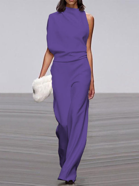 Drune Damen Jumpsuit Mit Rundhalsausschnitt, Armellos Und Weitem Bein