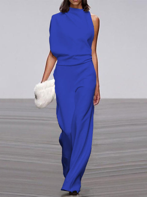 Drune Damen Jumpsuit Mit Rundhalsausschnitt, Armellos Und Weitem Bein