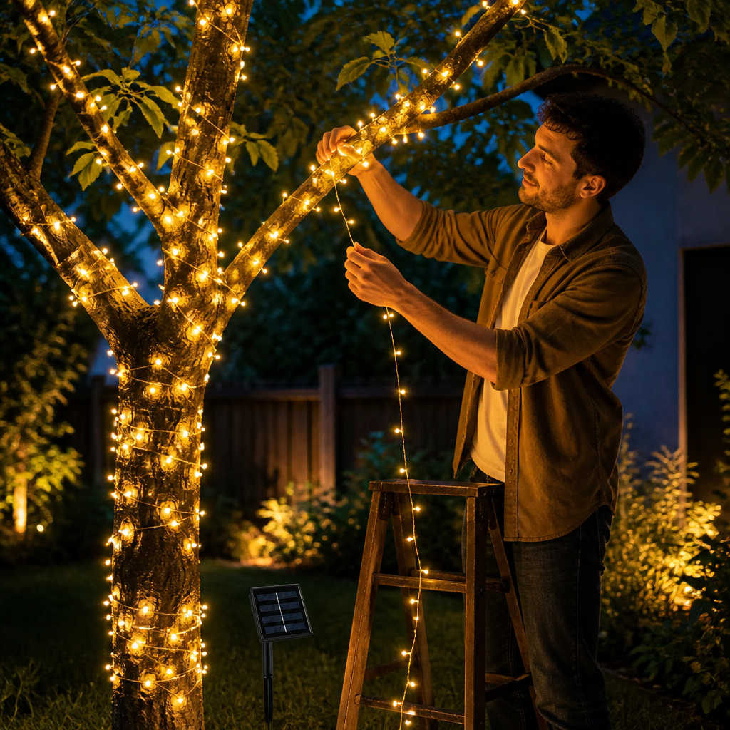 Solar LED Weihnachtsbeleuchtung für Außen – Lichterkette mit Solarenergie und 8 Lichtmodi