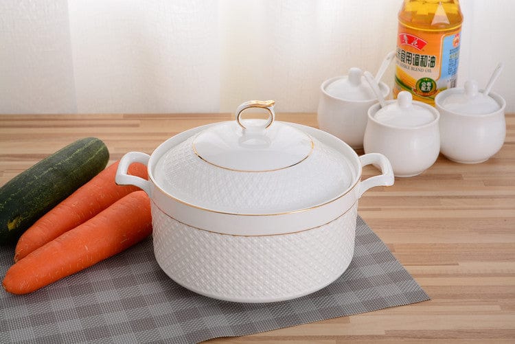 Keramische Casserolepfanne mit Deckel – Weiße Kochpfanne mit Griffen