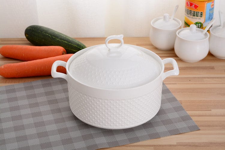 Keramische Casserolepfanne mit Deckel – Weiße Kochpfanne mit Griffen
