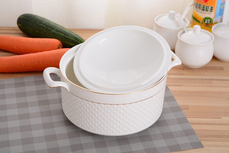 Keramische Casserolepfanne mit Deckel – Weiße Kochpfanne mit Griffen