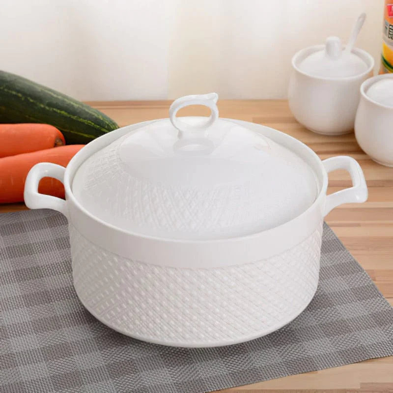 Keramische Casserolepfanne mit Deckel – Weiße Kochpfanne mit Griffen