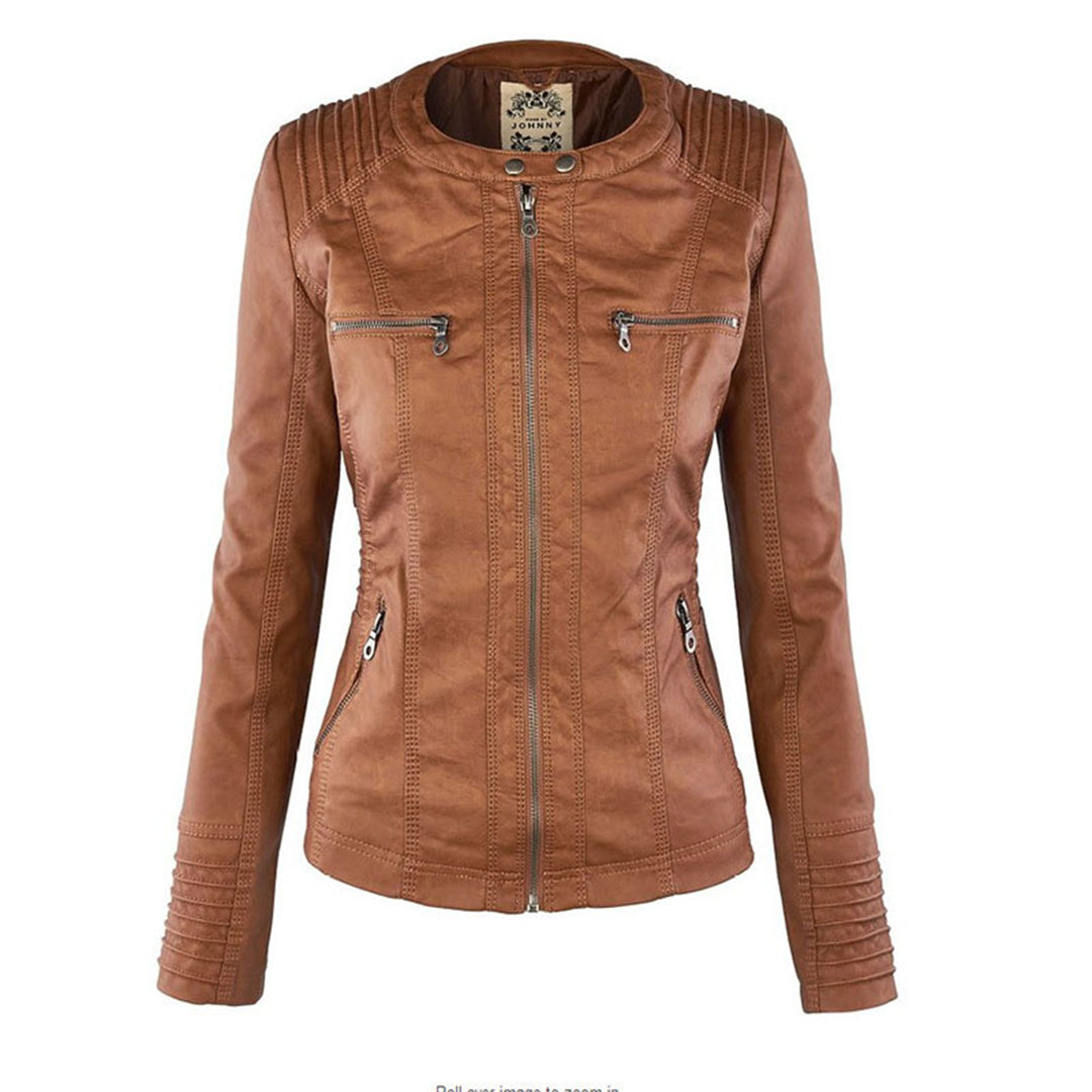 Wetterfester Damen Faux Lederjacke mit Kapuze