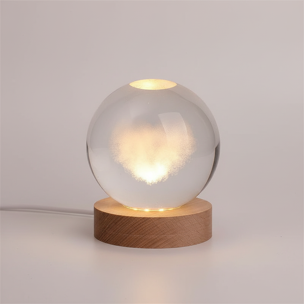 AstroGlobe 3D Lampe – Kugelförmige Holz-Tischlampe mit Warm-LED-Licht und Planeten-Design